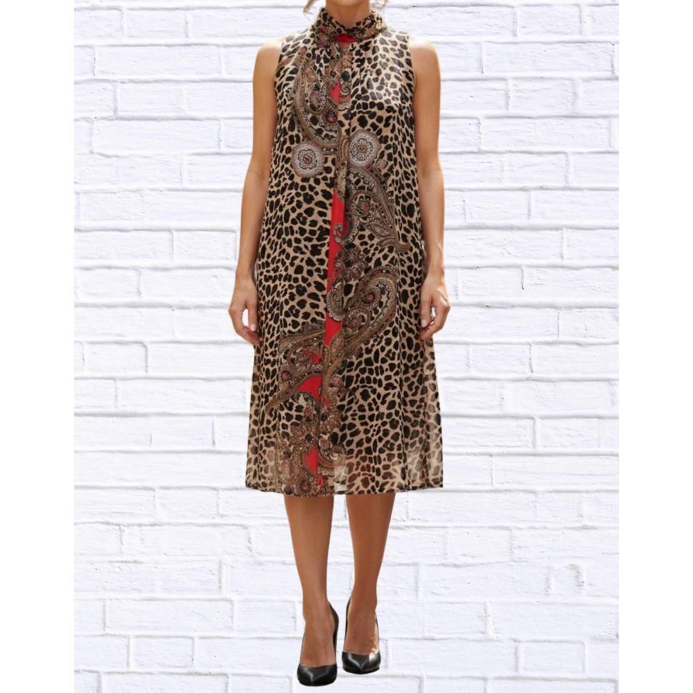 NEW DIVA USA print sleeveless maxi dress in animal less red